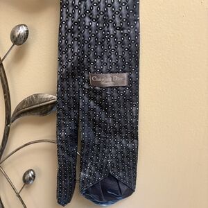 Christian Dior Chrome And Metallic Blue Silk Tie